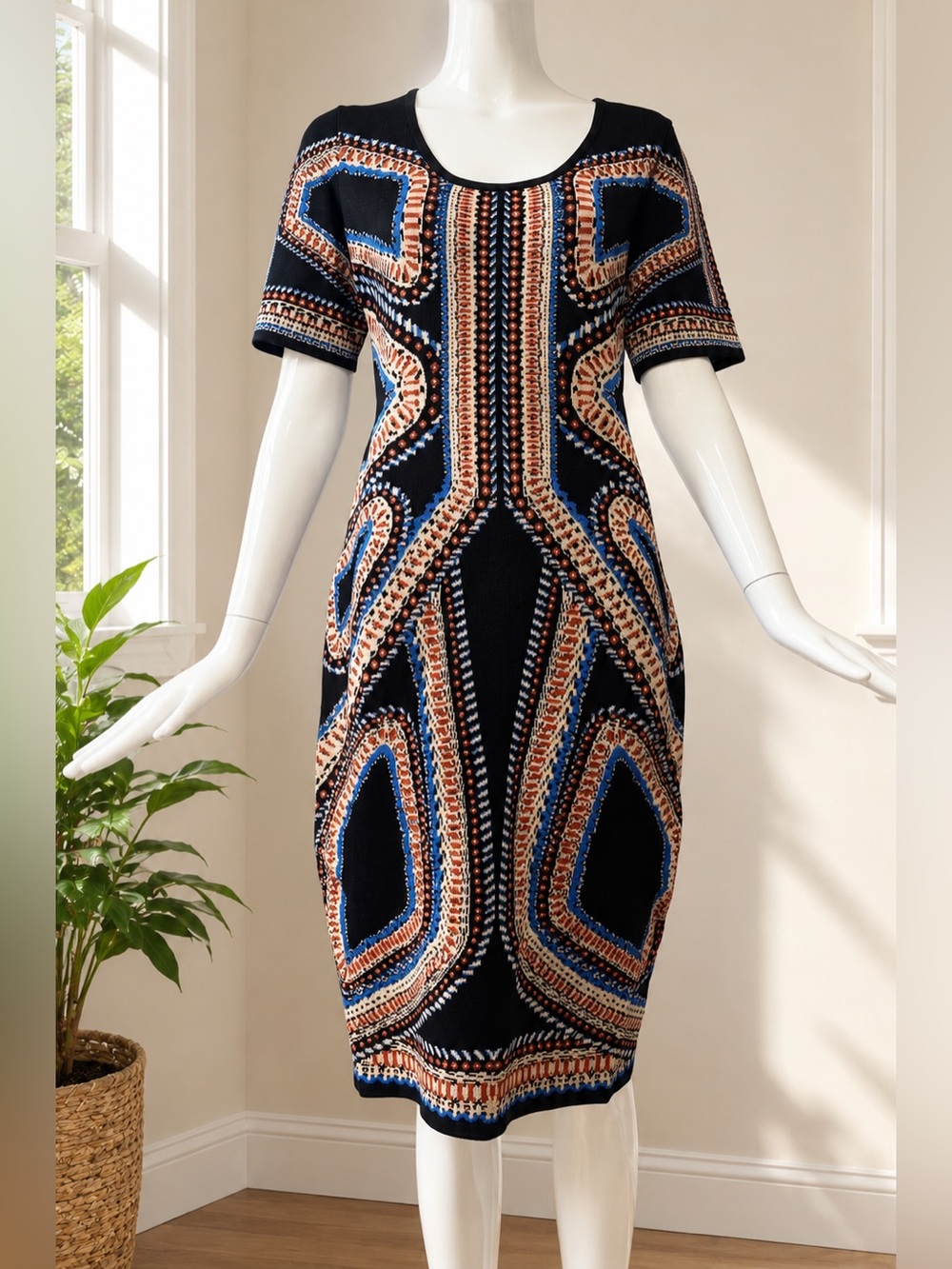 AKIRA Chicago Black Label Geometric Knit Bodycon Midi Dress | Size Medium